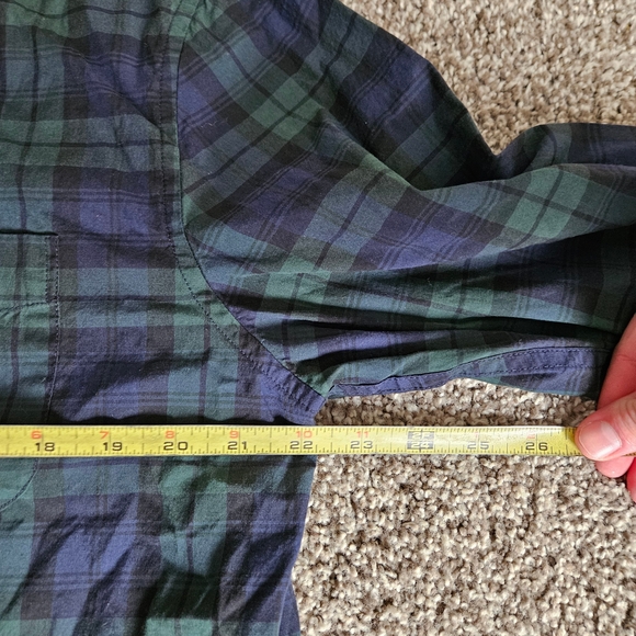 J Crew Shirt Mens Large Green Blue Tartan Plaid Flannel Stretch Fit Button Up - Picture 3 of 14